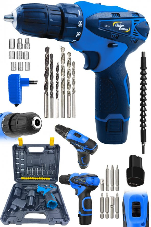 Lieber German Teknoloji ARM Series 58 V Çift Bakır Sargılı Metal Şanjuman 27 Pcs Setli Akülü Vidalama Matkap