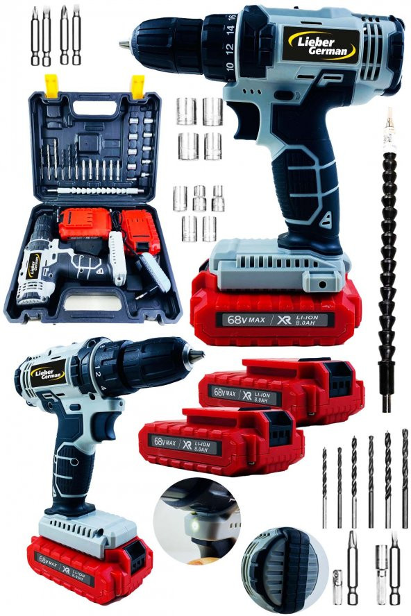 Lieber German Teknoloji 12 Volt 1.5Amper Metal Şanzuman Çift Akülü Profesyonel Şarjlı Vidalama Matkap - 2