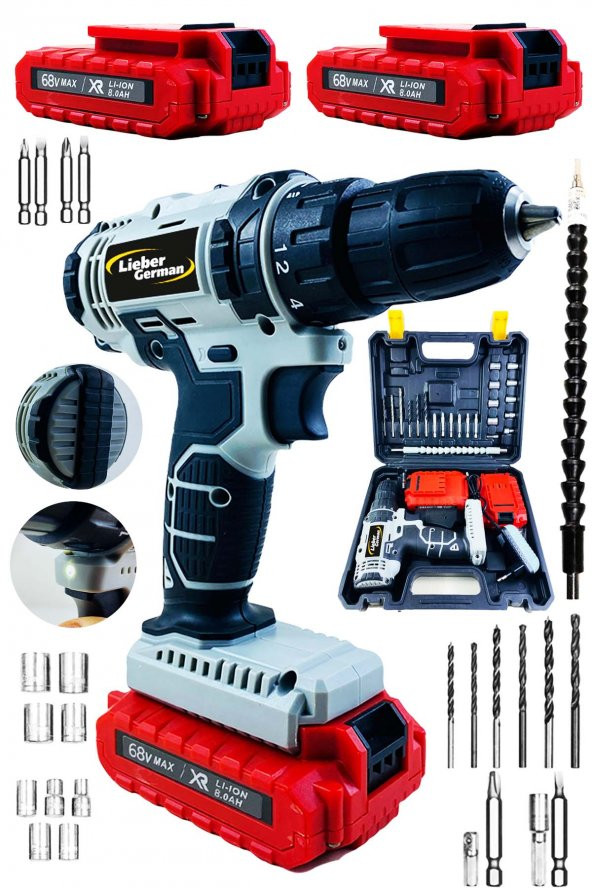 Lieber German Swk-128 Darbeli 12 Volt 1.5 Amper Metal Şanzuman Çift Akülü Profesyonel Şarjlı Vidalama Matkap - 2