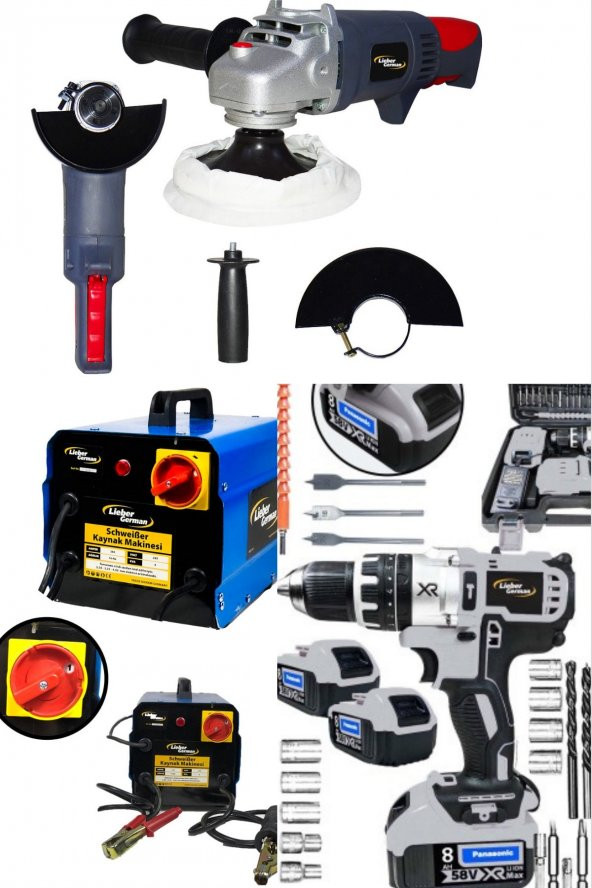 Lieber German 350 Amper Kaynak Makinesi  14.4 Volt 8 Amper Darbeli Matkap  1800 Watt Devir Ayarlı Polisaj Taşlama