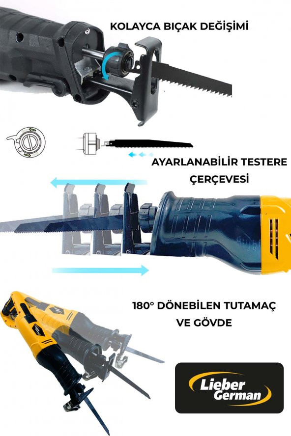 Lieber German 2400 Watt Devir Ayarlı 15 Bıçaklı Bakır Sargılı Beton Tuğla Kemik Kesme Tilki Kuyruğu Makinesi - 2