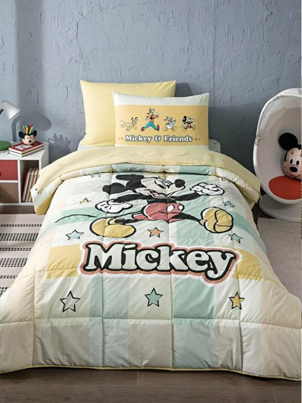 Özdilek Lisanslı Tek Kişilik Uyku Seti Mickey Mouse Fitted Çarşaf Happy