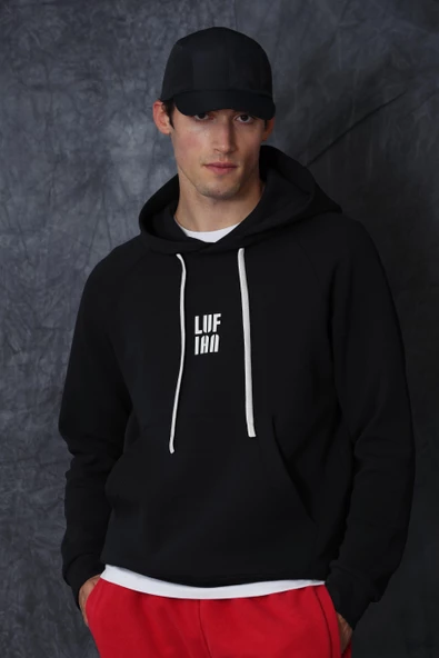 Lufian 112030084 Erkek Siyah Kapüşonlu Sweat