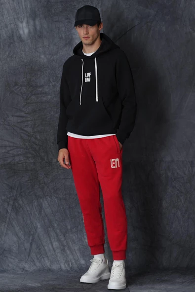 Lufian 112030084 Erkek Siyah Kapüşonlu Sweat - 2