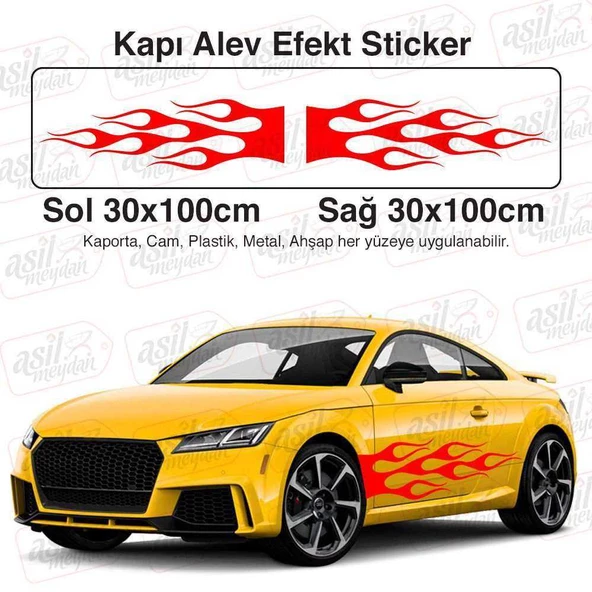 2 Adet Çamurluk Kapı Alev Efekt Kırmızı Oto Sticker Araba, Etiket, Çıkartma, Modifiye, Tuning