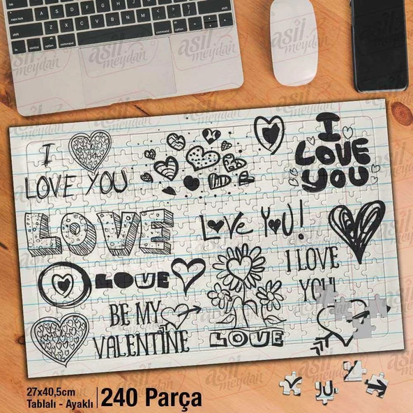 Asil Hobi I Love You - Aşk - Sevgi Yapboz - Ayak Destekli Çerçeveli 240 Parça Puzzle