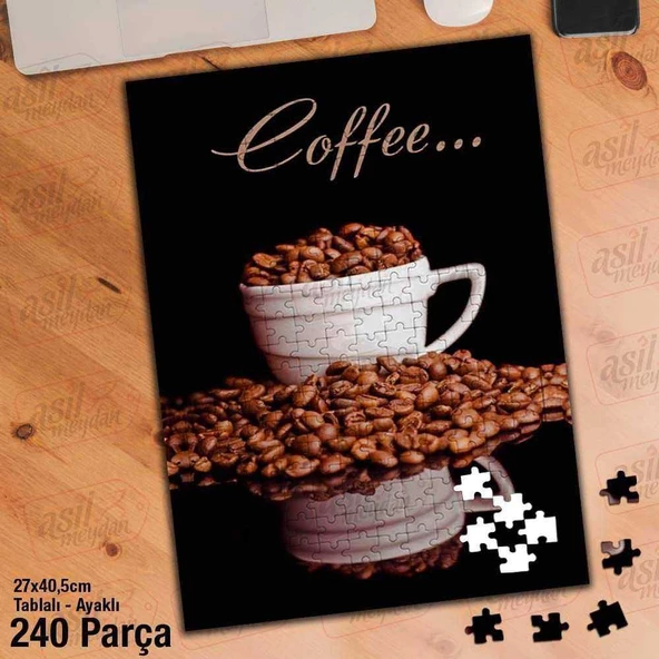 Asil Hobi Coffee - Fincan - Kahve Çekirdekleri Yapboz - Ayak Destekli Çerçeveli 240 Parça Puzzle