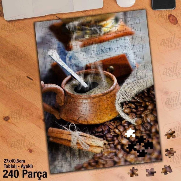 Asil Hobi Cafe - Fincan - Sıcak İçecek - Kahve Yapboz - Ayak Destekli Çerçeveli 240 Parça Puzzle