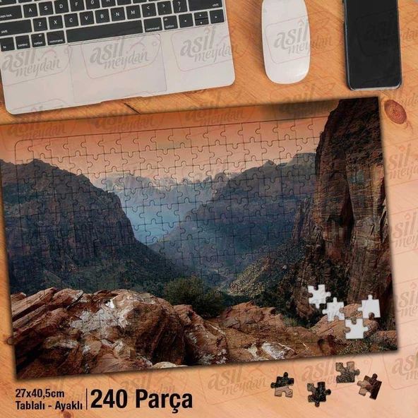 Asil Hobi Sarp Kayalıklar - Dağ - Manzara -Gökyüzü Yapboz -Ayak Destekli Çerçeveli 240 Parça Puzzle