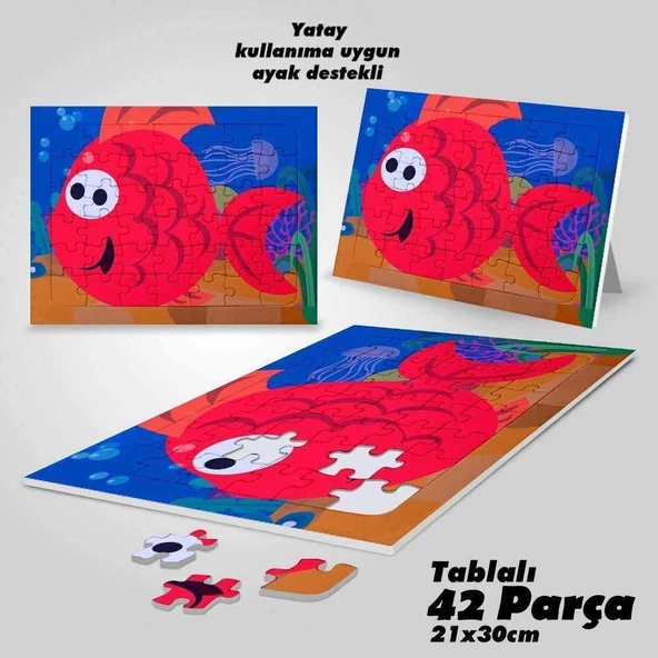 Asil Hobi Neşeli Balık - Deniz Yapboz- Ayak Destekli Çerçeveli 42 Parça Puzzle