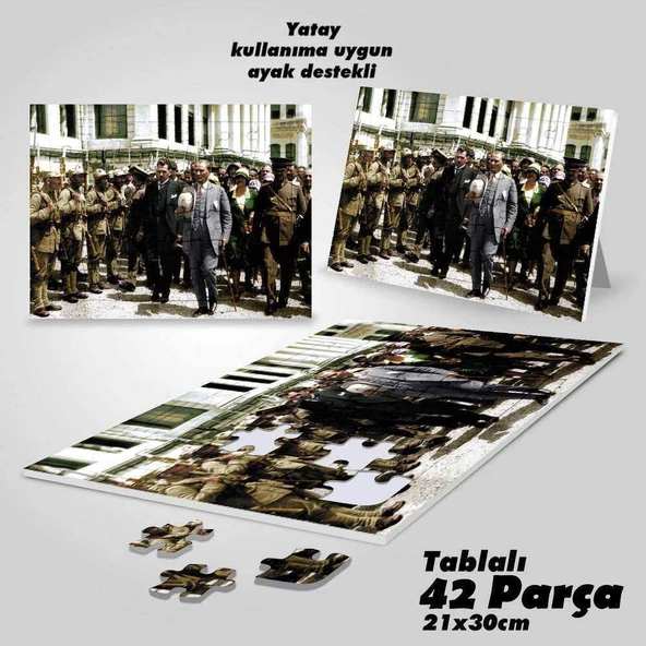 Asil Hobi Askerler ve Mustafa Kemal Atatürk - Yapboz - Ayak Destekli Çerçeveli 42 Parça Puzzle