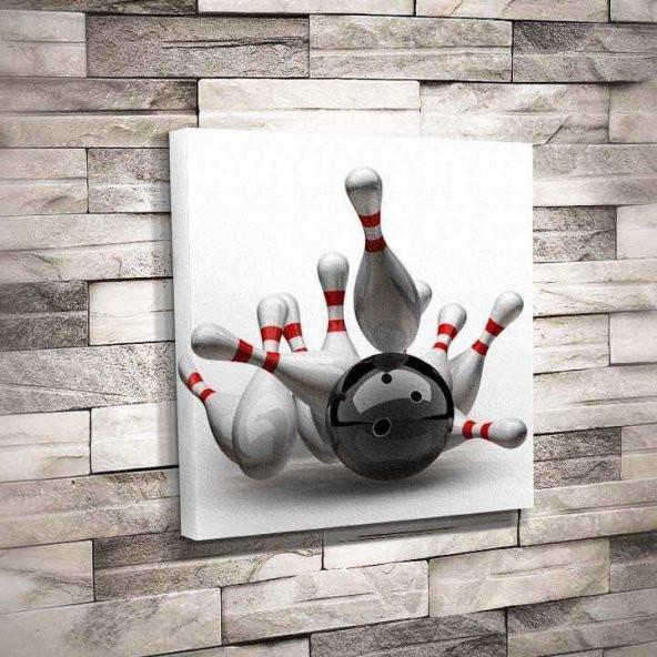 Devrilen Kuka - siyah Bowling Topu - Beyaz Zemin - Oyun - Spor -Tuval Dekoratif Kanvas Tablo 50x50cm