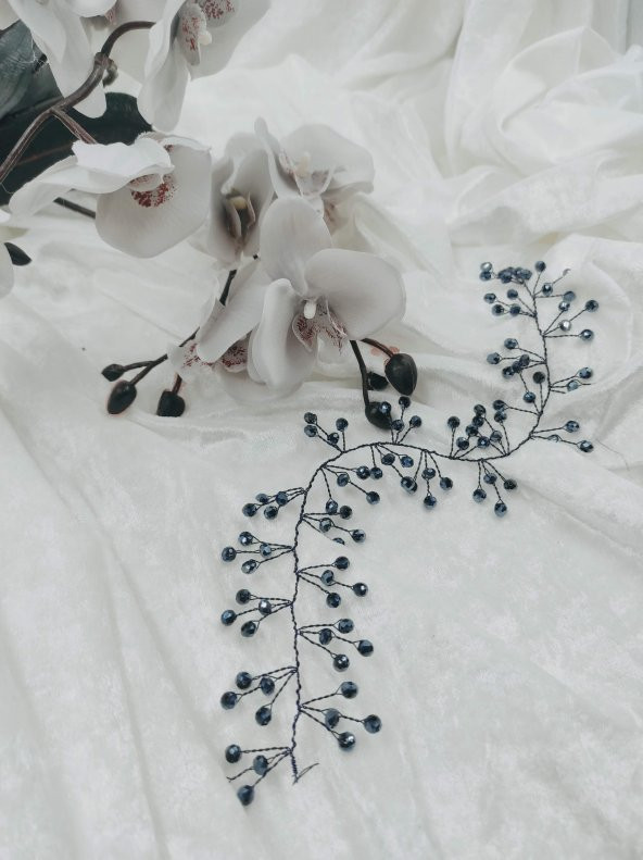Taşlı Ve Boncuklu Söz, nişan, nikah, düğün Gelin Tacı ,Gelin Saç Tasarım Aksesuarı, Topuz Tokası - 2