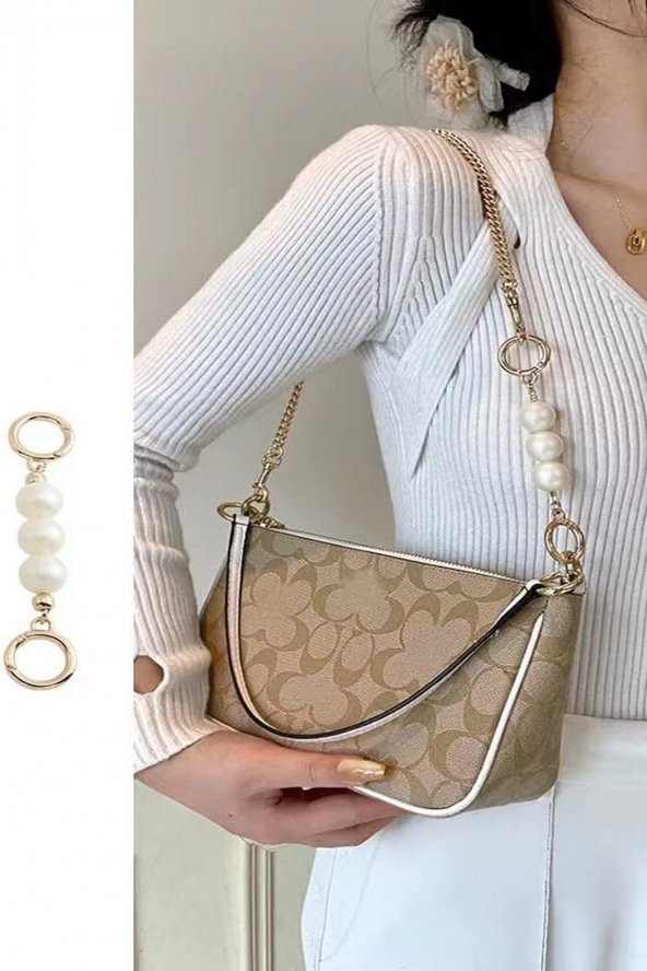 2 Adet Gold Yaylı Klipsli İncili Çanta Askı Uzatıcı 15cm - 3