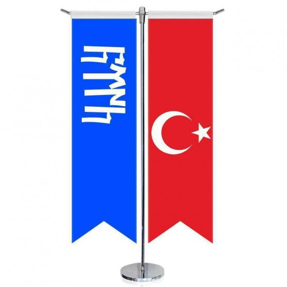 Göktürkçe Türk Yazılı ve Türkiye - Kırlangıç - Saten T direk 2li Masa Bayrağı