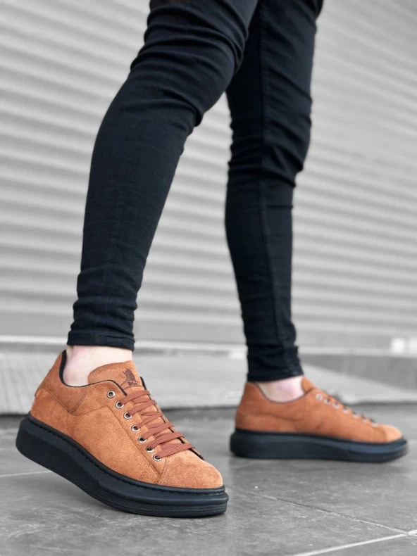 BA0547 BOA Kalın Yüksek Taban Taba Siyah Süet Bağcıklı Spor Erkek Ayakkabı - Resim 2