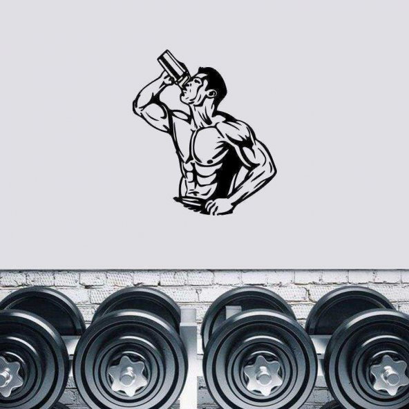 Su İçen Sporcu Adam Silüeti Dekoratif Duvar Sticker, Çıkartma, Etiket