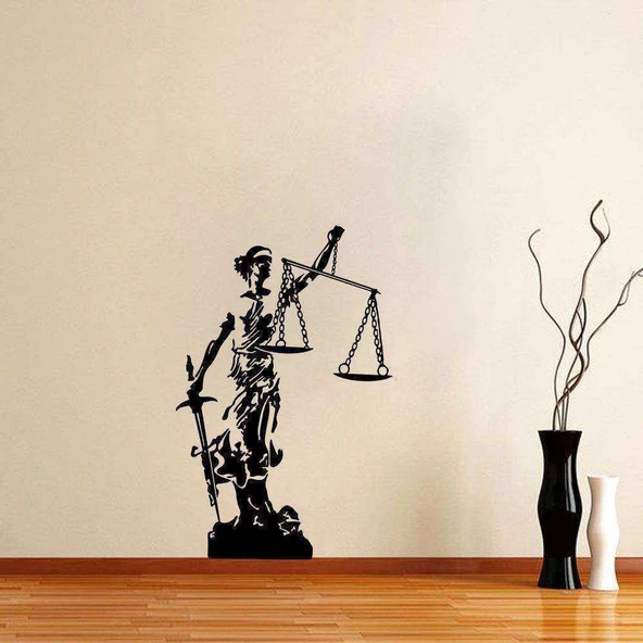 Themis Gözleri Kapalı Adalet Tanrıcası Silüeti Dekoratif Duvar Sticker, Çıkartma, Etiket