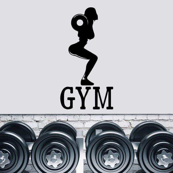 Squat Çalışan Kız, Fitness Dekoratif Duvar Sticker, Çıkartma, Etiket