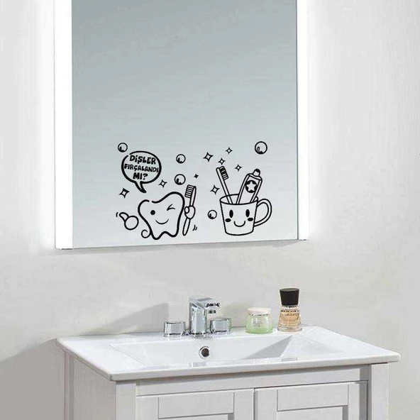 Dişlerini Fırçaladın mı? Banyo Dekoratif Duvar Sticker, Çıkartma