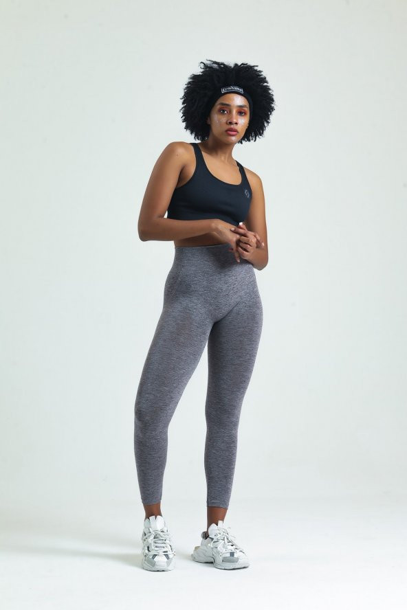 Gri Kalçası Büzgülü Push Up Kalça Şekillendirici Tayt Seamless Tayt - 5