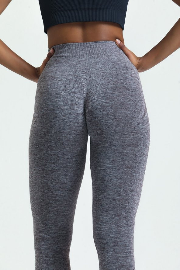 Gri Kalçası Büzgülü Push Up Kalça Şekillendirici Tayt Seamless Tayt - 2