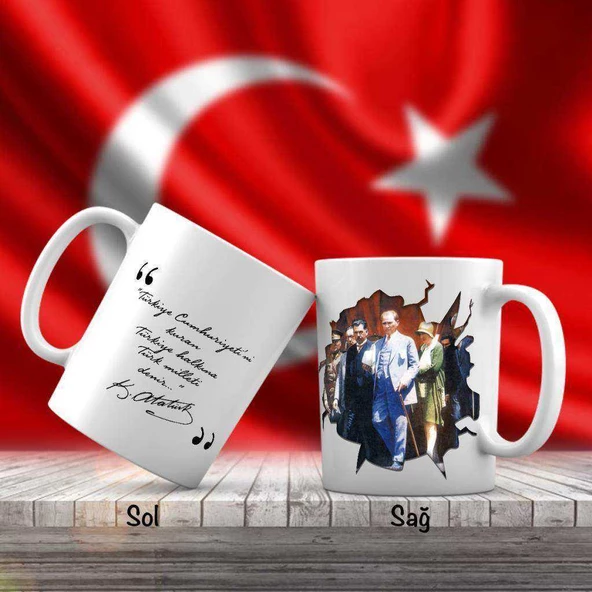 Takım Elbiseli Modern Mustafa Kemal Atatürk ve Unutulmayan Sözleri -Kupa Bardak - 1