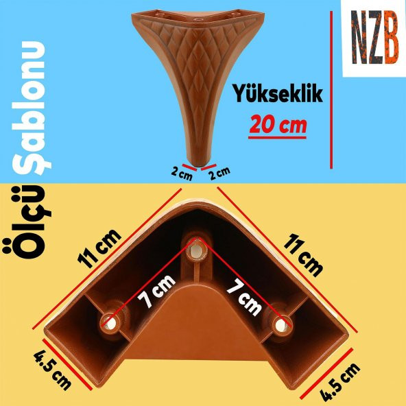 Lüks Mobilya Kanepe Sehpa TV Ünitesi Koltuk Puf Ayağı 20 cm Kahverengi Baza Ayak - Resim 5