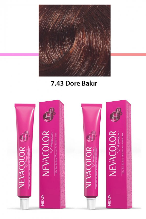 2 li Set Premium 7.43 Dore Bakır - Kalıcı Krem Saç Boyası 2 X 50 g Tüp - 3