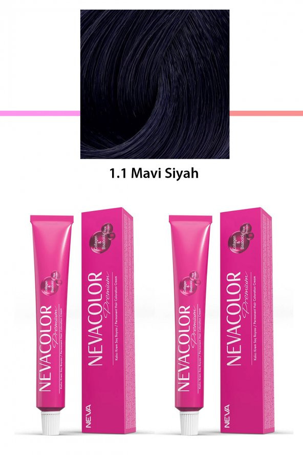 2 li Set Premium 1.1 Mavi Siyah - Kalıcı Krem Saç Boyası 2 X 50 g Tüp - 3