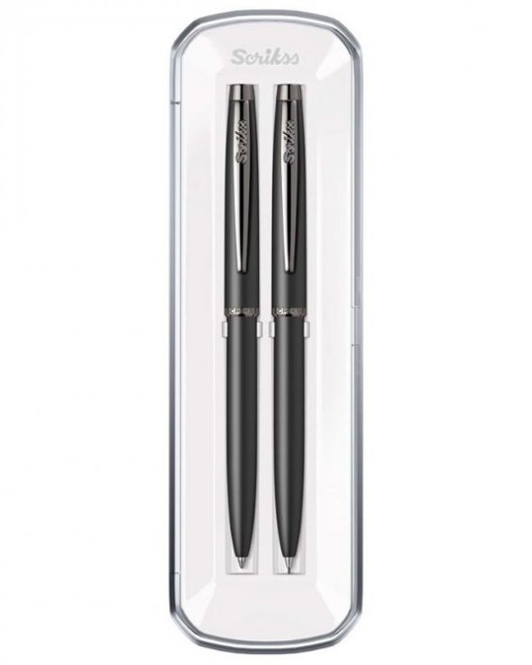Scrikss 108 Prestige Mat Siyah Tükenmez Kalem ve Versatil Kalem Seti