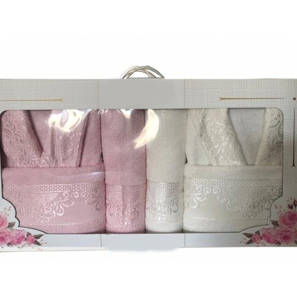 Cotton Market 6lı Bornoz Seti -Pudra / Beyaz