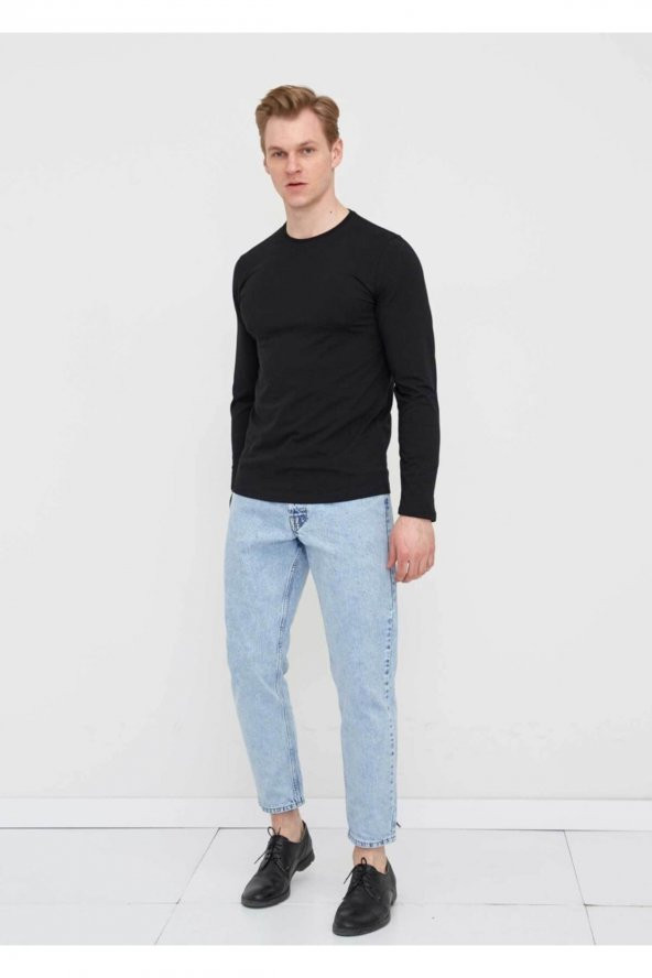 Erkek Siyah Bisiklet Yaka Battal Sweatshirt - 2