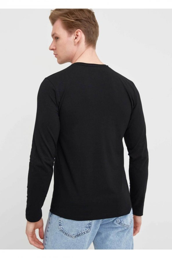 Erkek Siyah Bisiklet Yaka Battal Sweatshirt - 3