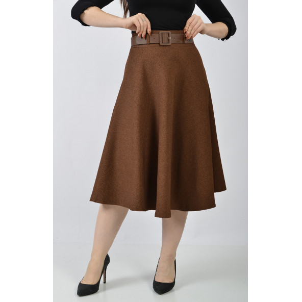 SORALLİNE KADIN KLOŞ ETEK 70 CM BOYUNDA KIŞLIK 780 KAHVE - 2