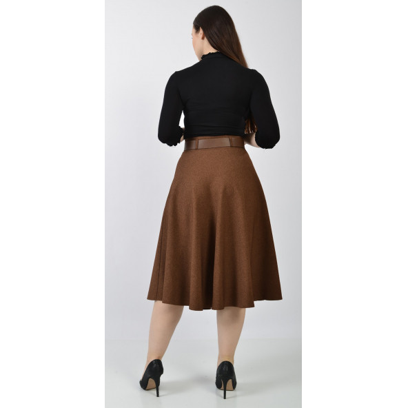 SORALLİNE KADIN KLOŞ ETEK 70 CM BOYUNDA KIŞLIK 780 KAHVE - 4