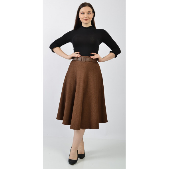 SORALLİNE KADIN KLOŞ ETEK 70 CM BOYUNDA KIŞLIK 780 KAHVE - 5
