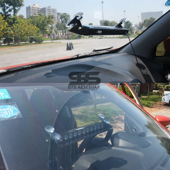 S12 Cam İçi Vantuzlu Polis Çakarı 12 Led  Kırmızı Mavi Beyaz Çakmaklık Girişli Ön Arka Cam - 3