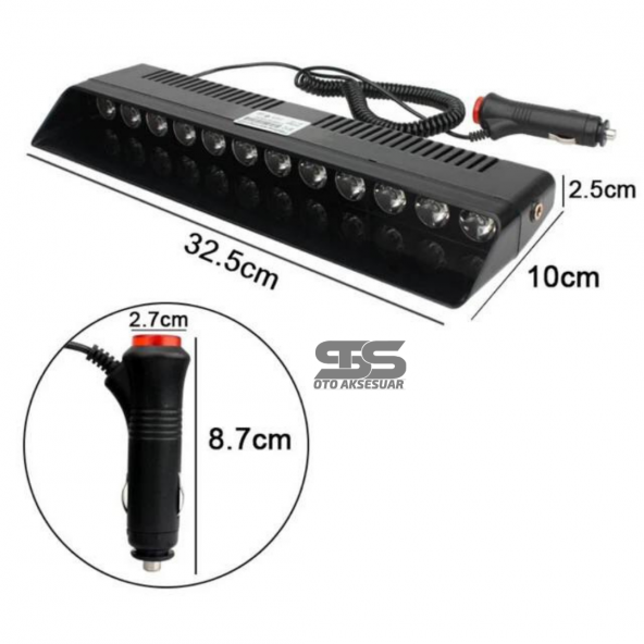S12 Cam İçi Vantuzlu Polis Çakarı 12 Led  Kırmızı Mavi Beyaz Çakmaklık Girişli Ön Arka Cam - 4