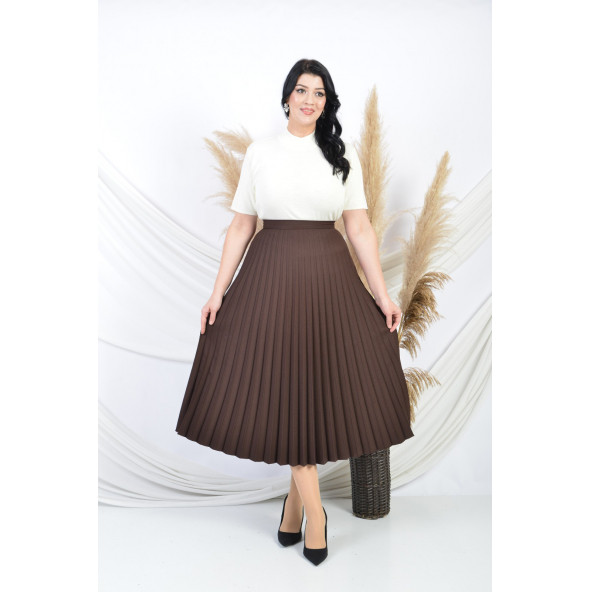 SORALLİNE KADIN PLİSOLEY ETEK 781 KAHVERENGİ