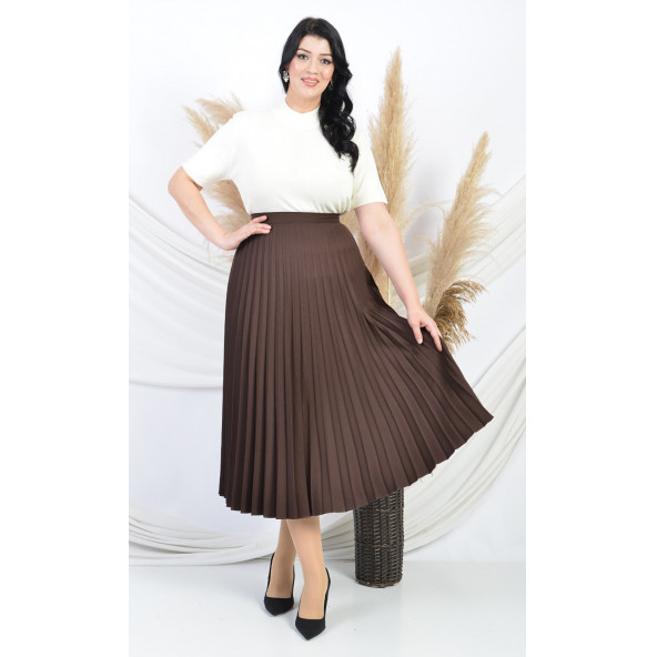 SORALLİNE KADIN PLİSOLEY ETEK 781 KAHVERENGİ - 4