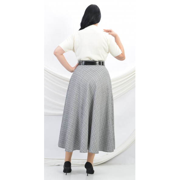 SORALLİNE KADIN KLOŞ ETEK 95 CM BOYUNDA BUKLET KUMAŞ 779 SİYAH -BEYAZ - 3