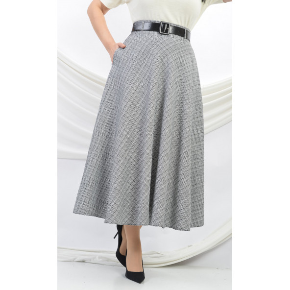 SORALLİNE KADIN KLOŞ ETEK 95 CM BOYUNDA BUKLET KUMAŞ 779 SİYAH -BEYAZ - 4