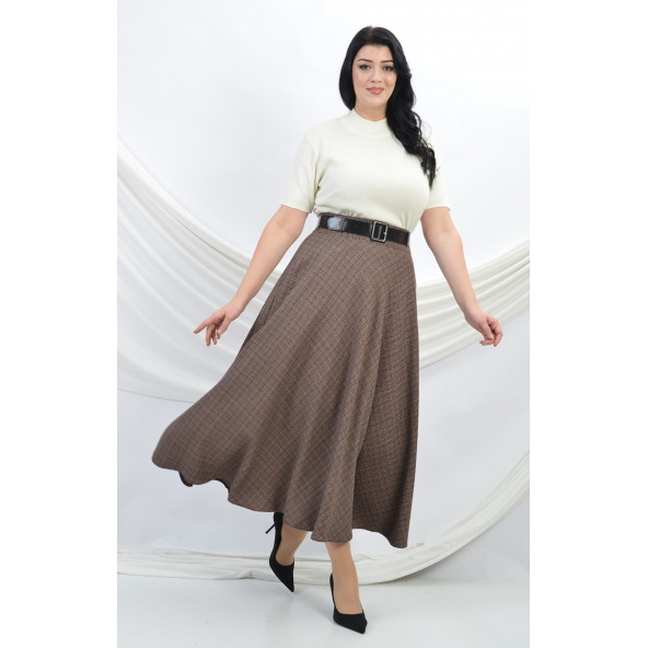 SORALLİNE KADIN KLOŞ ETEK 95 CM BOYUNDA BUKLET KUMAŞ 779 KAHVE - 3