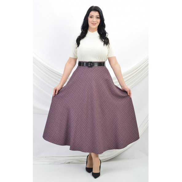 SORALLİNE KADIN BUKLET KUMAŞ KLOŞ ETEK 779 MÜRDÜM - 2