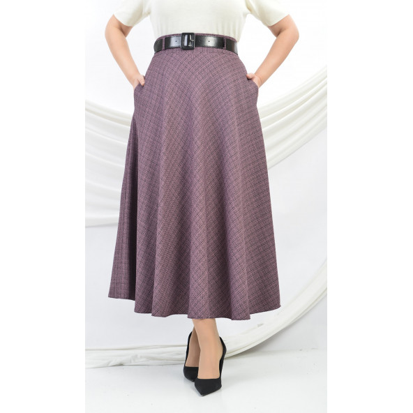 SORALLİNE KADIN BUKLET KUMAŞ KLOŞ ETEK 779 MÜRDÜM - 3