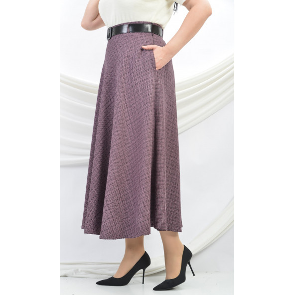 SORALLİNE KADIN BUKLET KUMAŞ KLOŞ ETEK 779 MÜRDÜM - 4