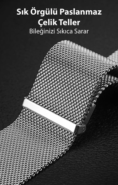 Polham Milano Loop Çelik Ultra Hafif Apple Watch 42-44-45MM için Kordon Kayış, Paslanmaz Çelik Kayış - 8