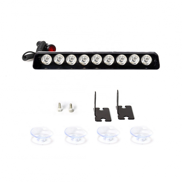 Kumandalı Polis Çakarı Cam İçi Vantuzlu 9 Led Kırmızı Mavi Beyaz Çakmaklık Girişli Ön Arka Cam - 6