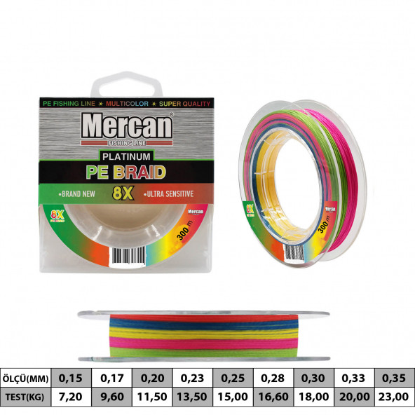 Mercan Platinum PE 8X Örgü İp 300 m Makara Misina